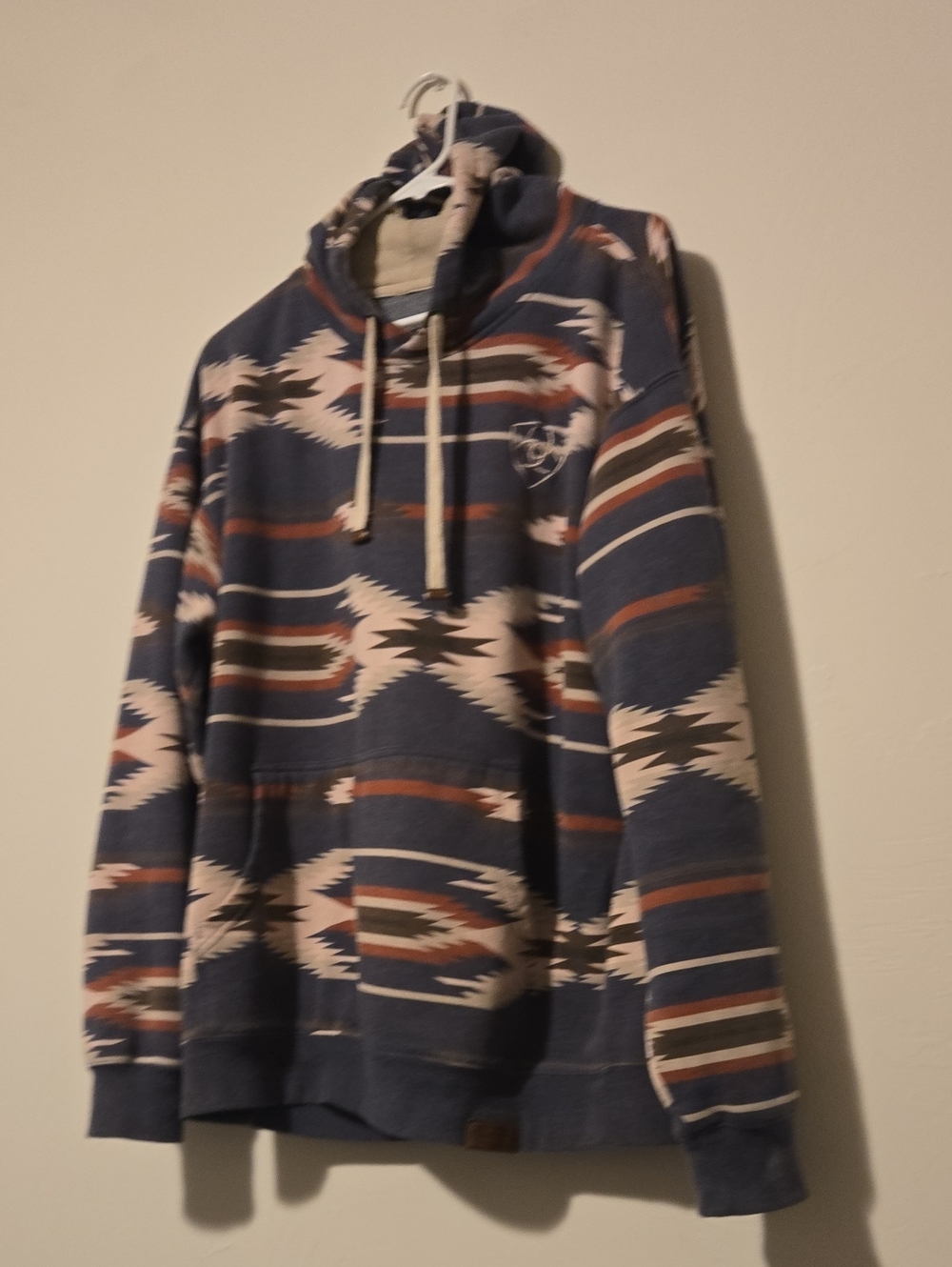 Men's Ariat Hooded Pullover Sweatshirt in Navy Aztec Print